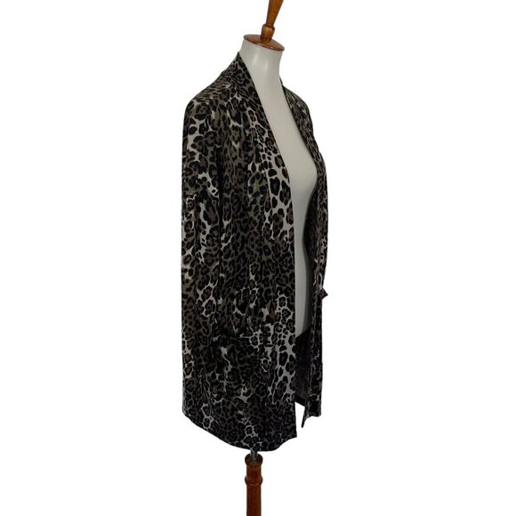 Sanctuary Leopard Print Open Front Cardigan Pockets Long Sleeve Medium - Picture 2 of 5